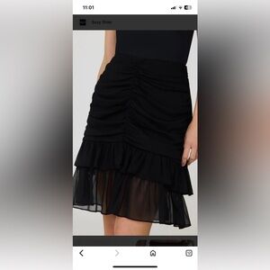 Suzy Shier Black Ruched Asymmetrical Ruffle Skirt